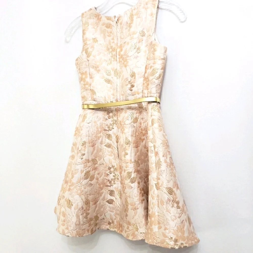 Place Peach/Gold Jacquard Floral Party Dress